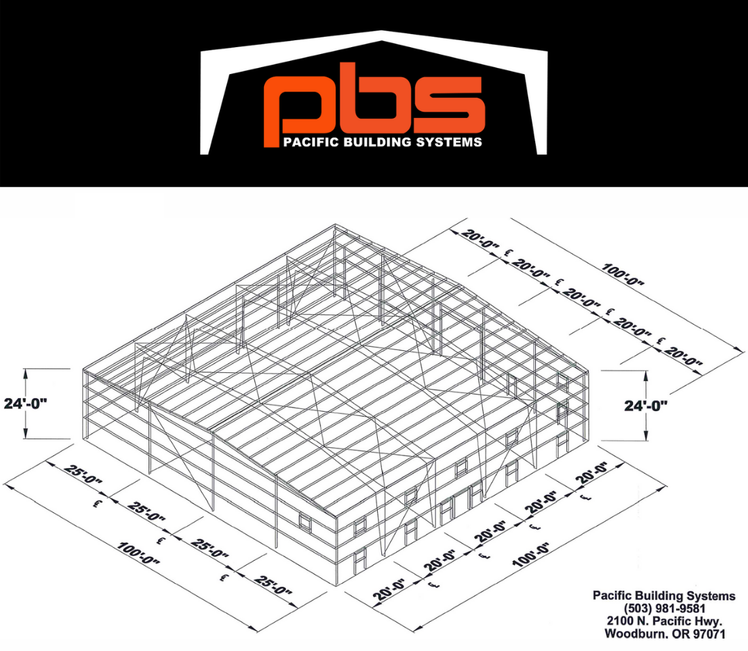 Harmer Steel Featured Steel Building Project, 100' X 100' steel building diagram under a PBS logo