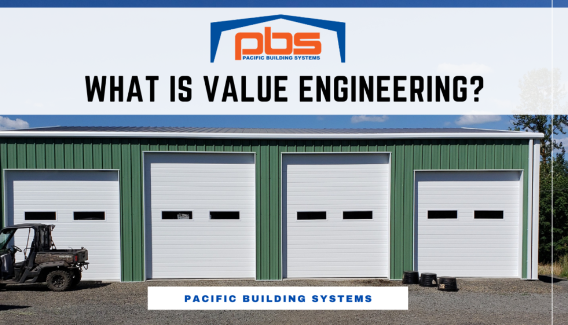 "What Is Value Engineering?" in text under a PBS logo and above an exterior photo of a green steel building