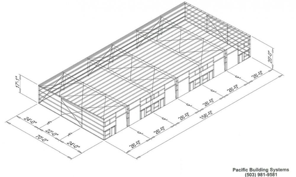 70' X 156' Steel Warehouse Building Diagram