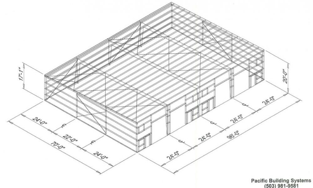 70' x 96' Pre-Engineered Steel Building Diagram