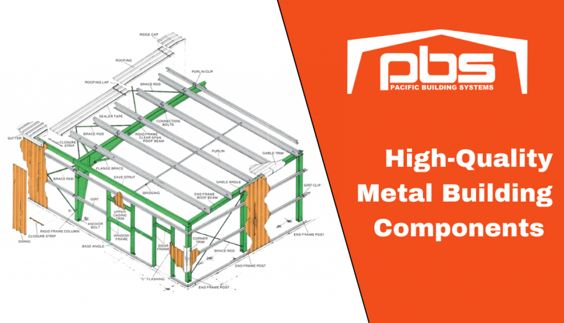"High-Quality Metal Building Components" in white text next to a metal building diagram