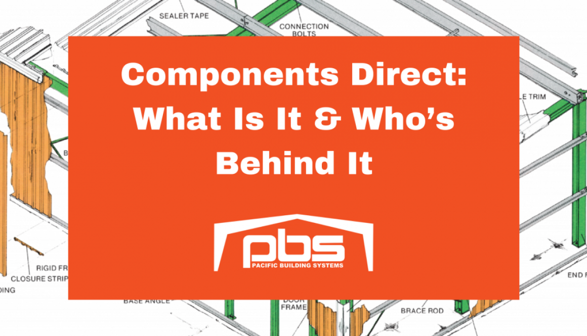"Components Direct - What Is It and Who's Behind It" over a steel building diagram